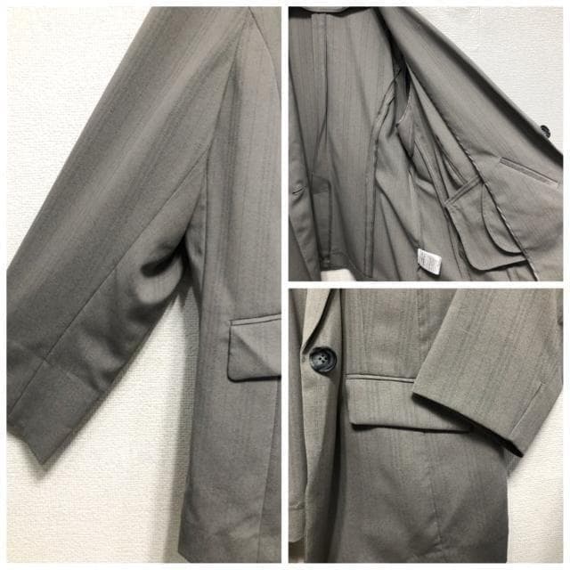 新品☆5Lグレー系ストライプ柄♪うす手9分丈テーパードパンツスーツ◯D356