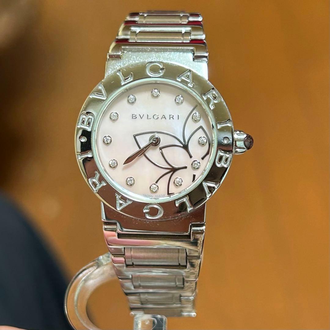 【美品】BVLGARIブルガリ　ピンクシェルレディース腕時計