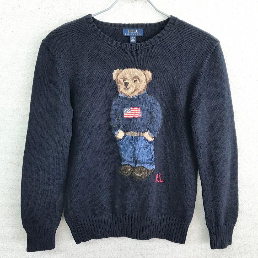 ポロ ラルフローレン ニット セーター ベア 紺 160L 星条旗 S3369