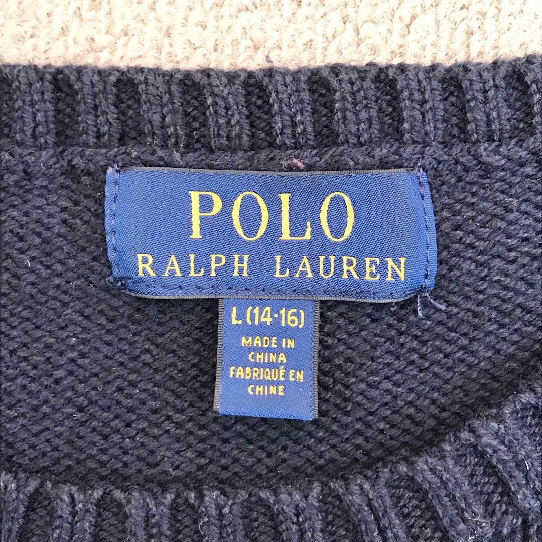ポロ ラルフローレン ニット セーター ベア 紺 160L 星条旗 S3369