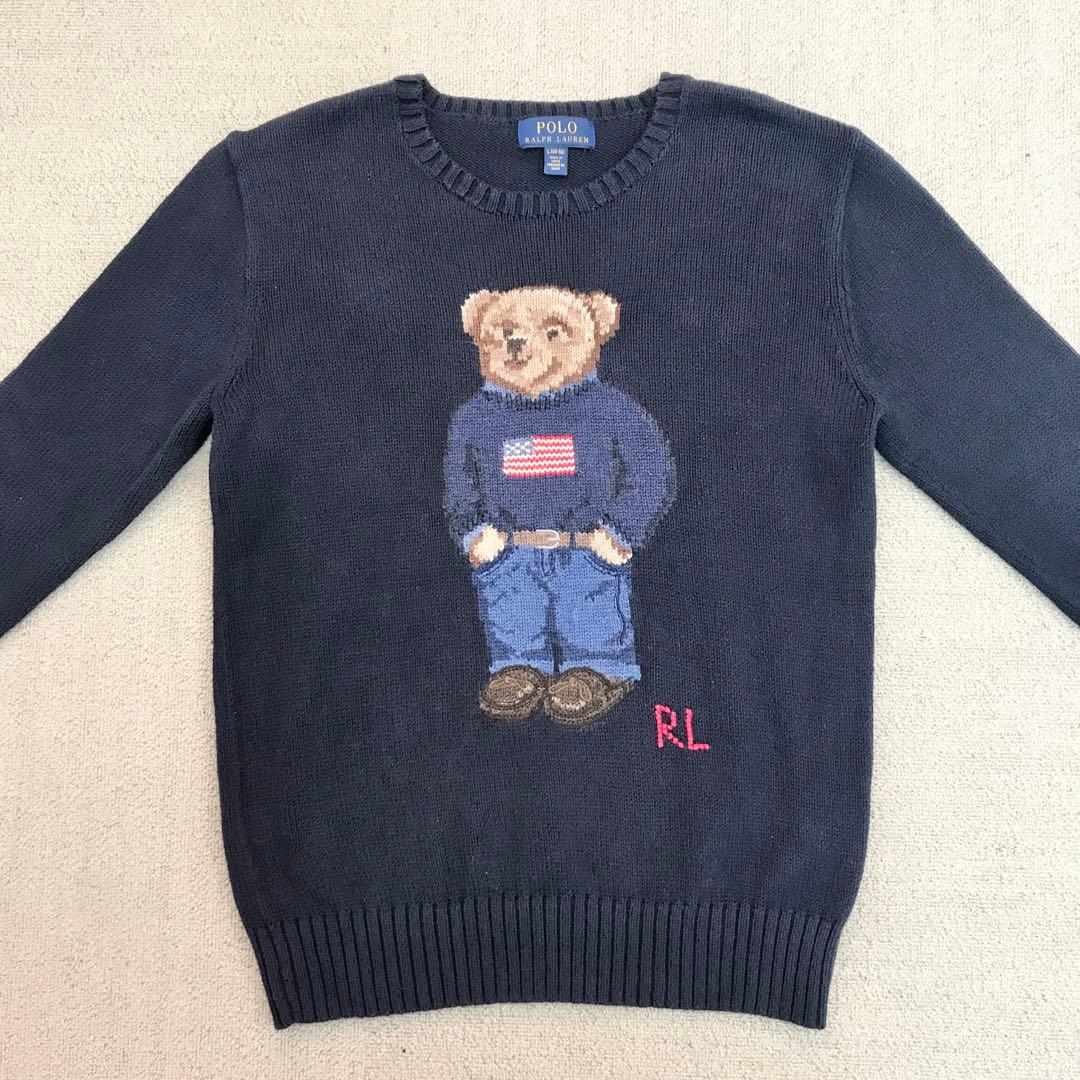 ポロ ラルフローレン ニット セーター ベア 紺 160L 星条旗 S3369