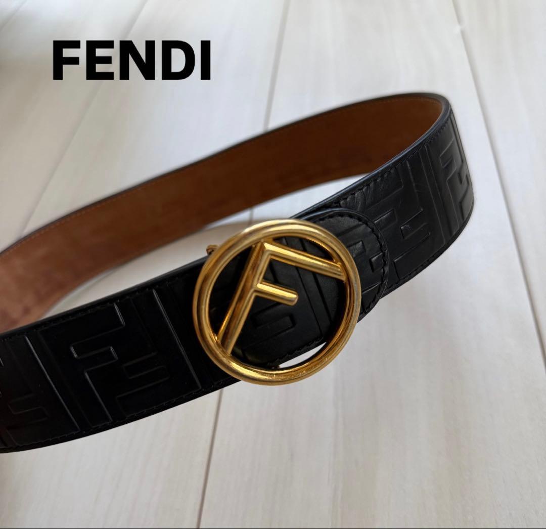 正規品　FENDI フェンディ FFロゴ バックル ベルト ブラック レザー