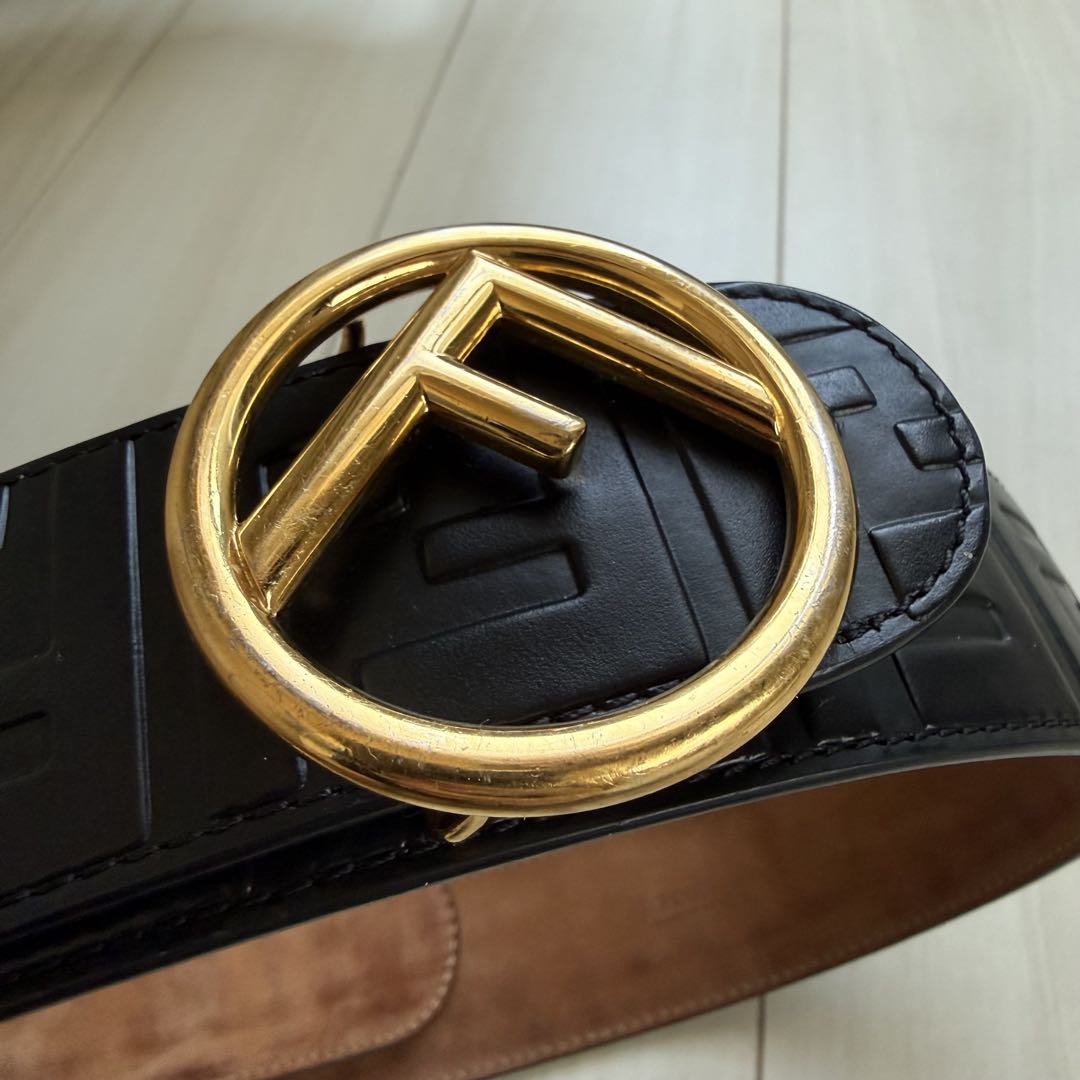 正規品　FENDI フェンディ FFロゴ バックル ベルト ブラック レザー