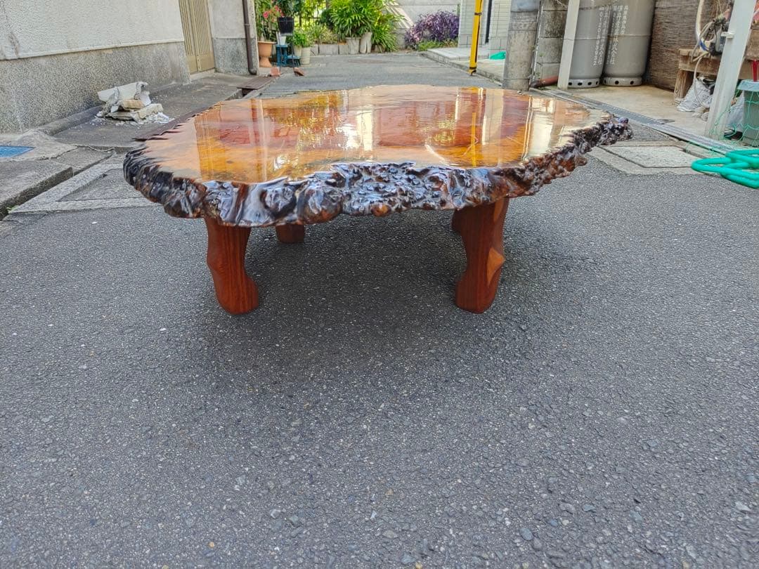 花梨瘤 瘤杢 玉杢 一枚板 総無垢 天然木 座卓 座敷机テーブル 飾り台 盆栽台