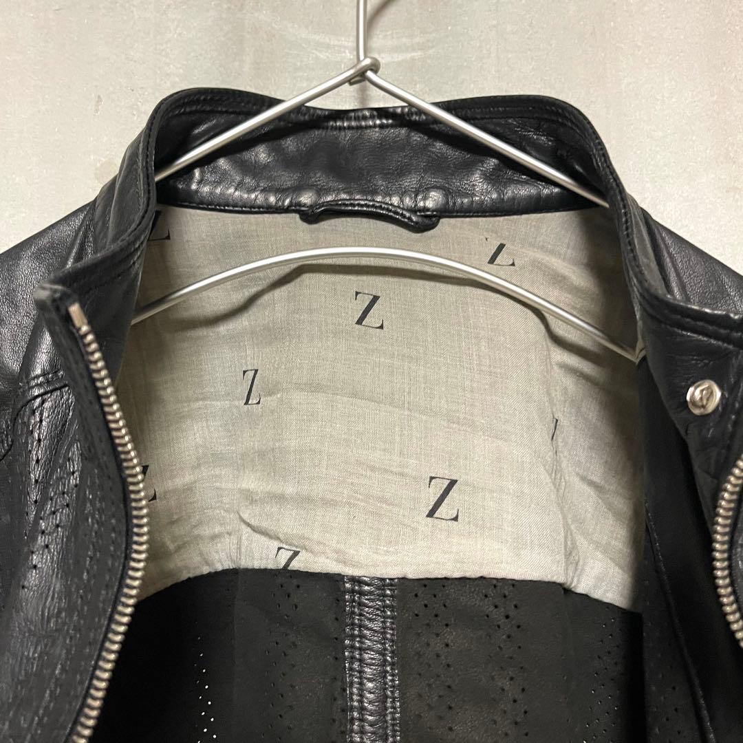 Zegna パンチングレザー シングル ライダース ジャケット シープスキン