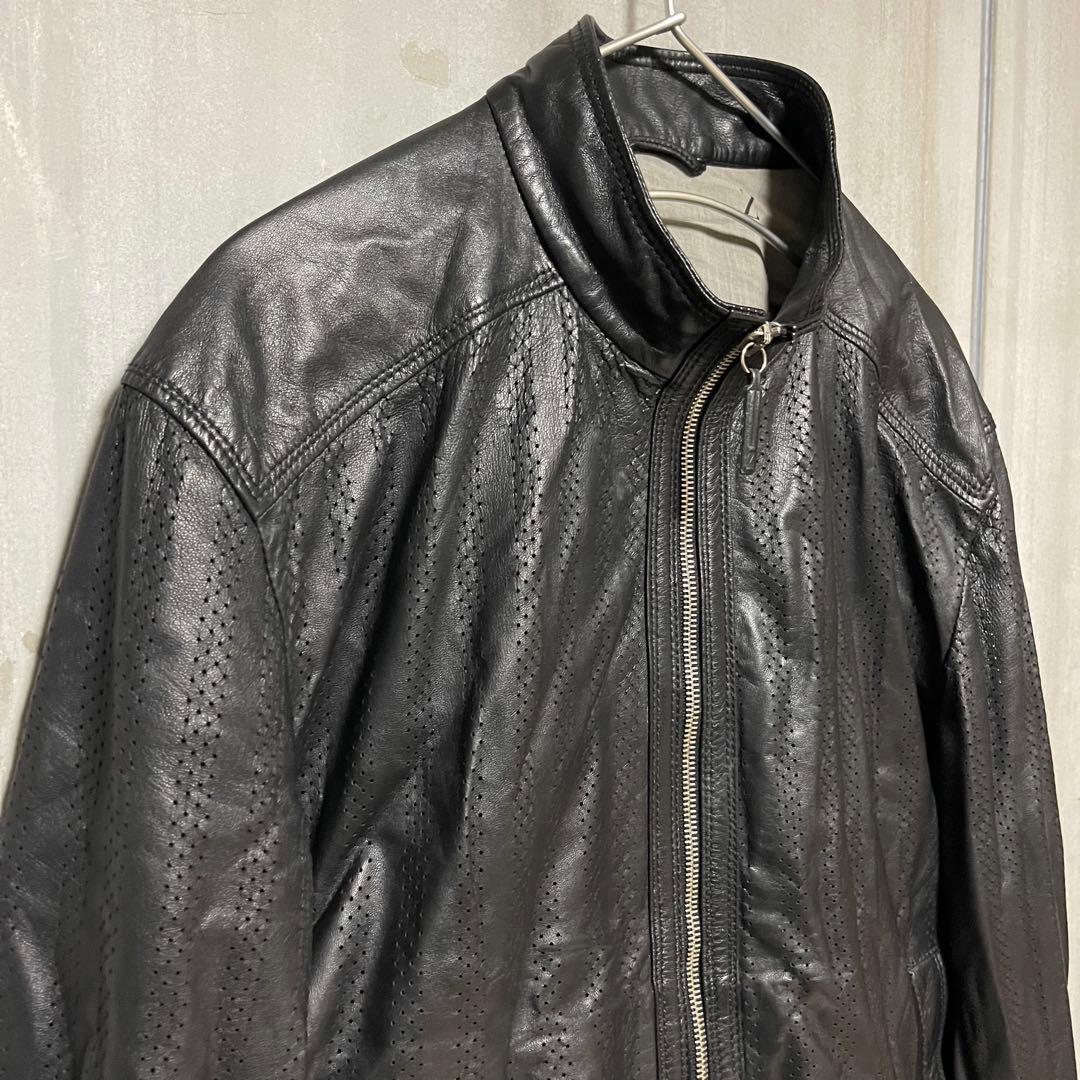 Zegna パンチングレザー シングル ライダース ジャケット シープスキン