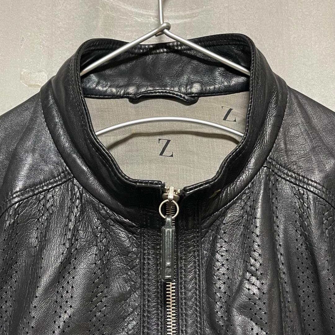 Zegna パンチングレザー シングル ライダース ジャケット シープスキン