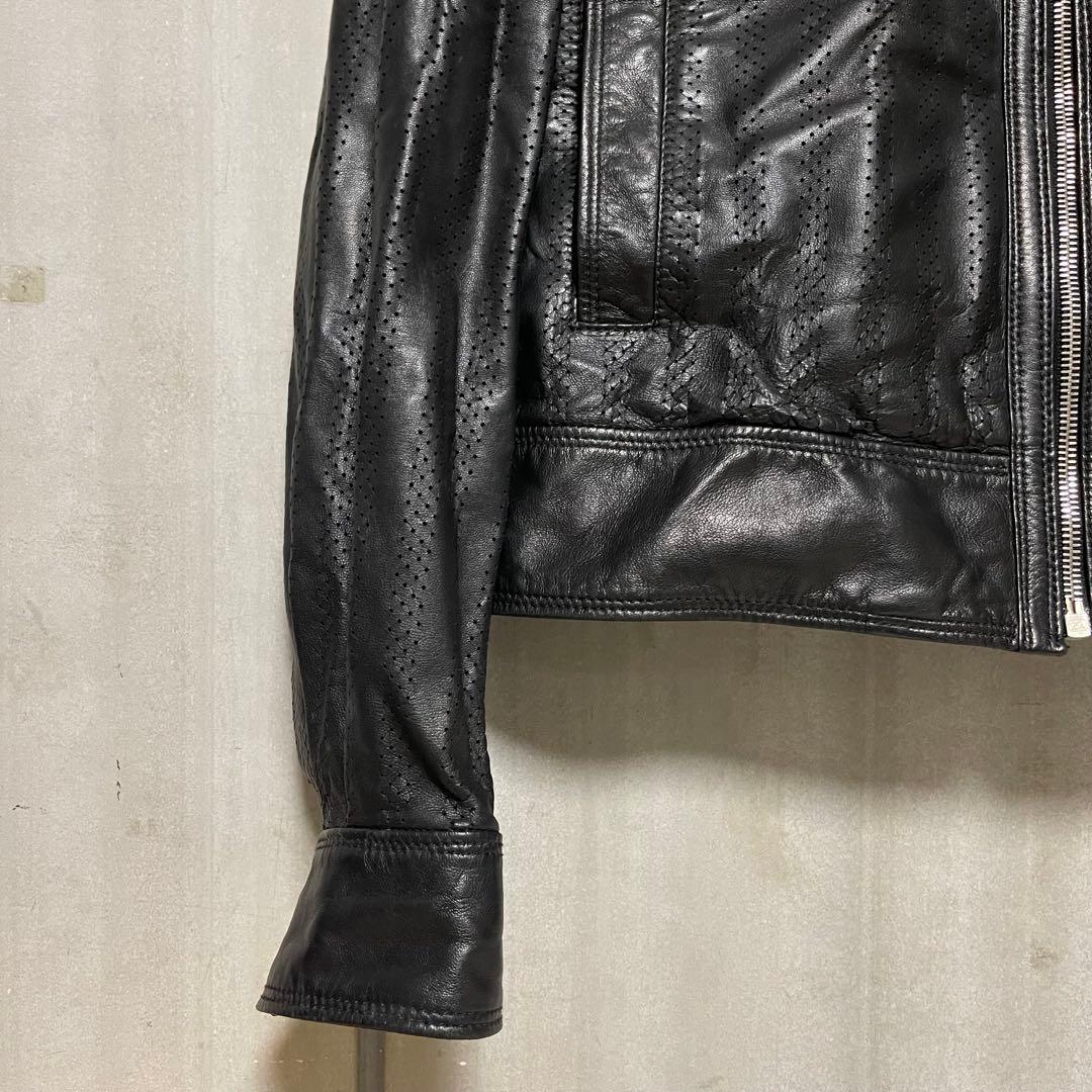 Zegna パンチングレザー シングル ライダース ジャケット シープスキン