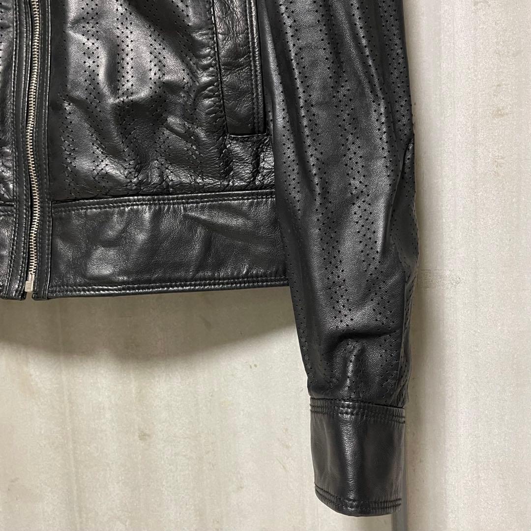 Zegna パンチングレザー シングル ライダース ジャケット シープスキン