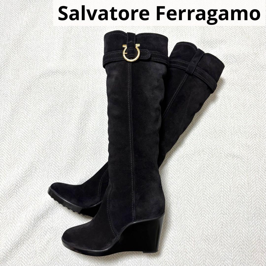 美品 Salvatore Ferragamo ガンチーニ スエード ロングブーツ