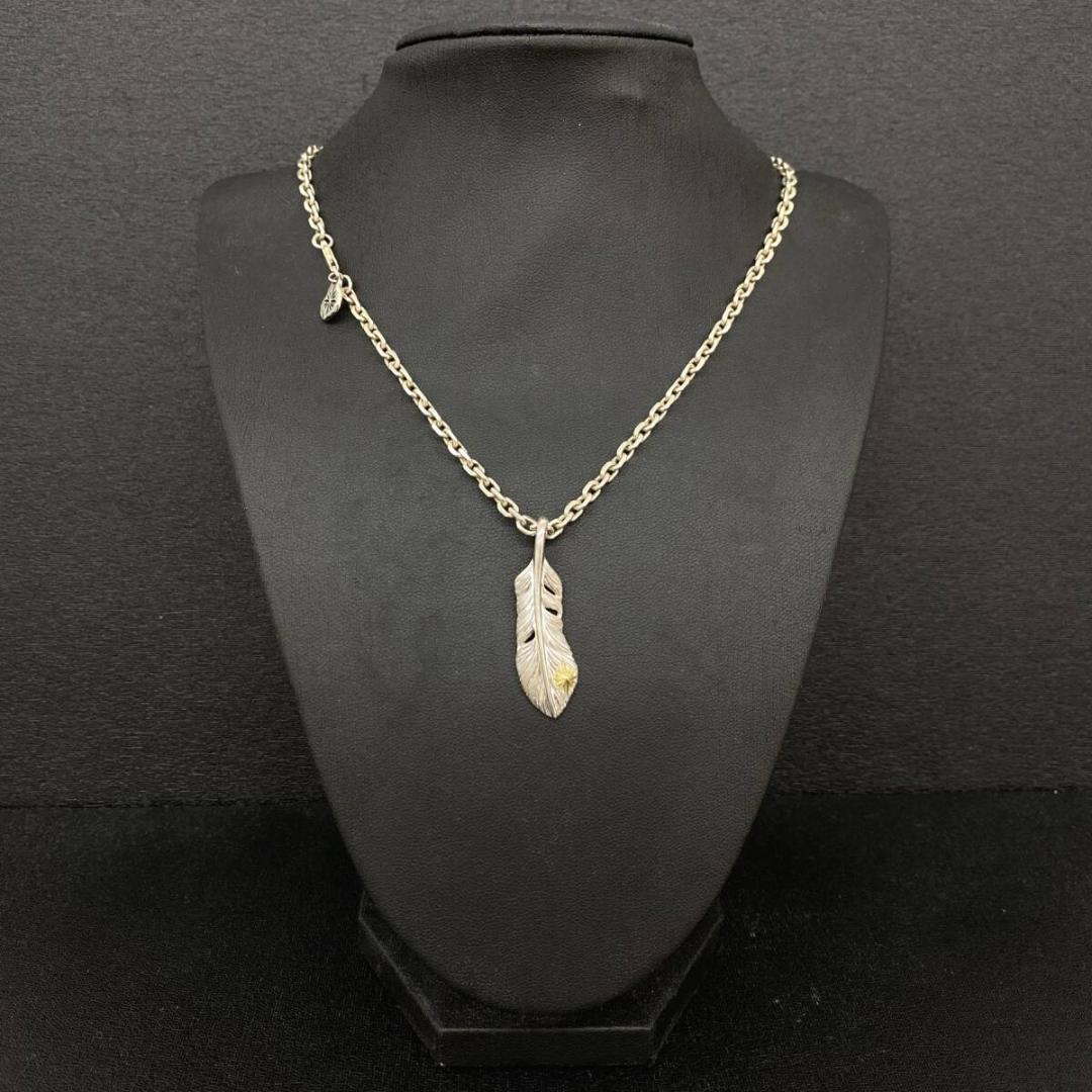 美品 SAAD K18 サンシンボル シルバー 40mm フェザー ペンダント