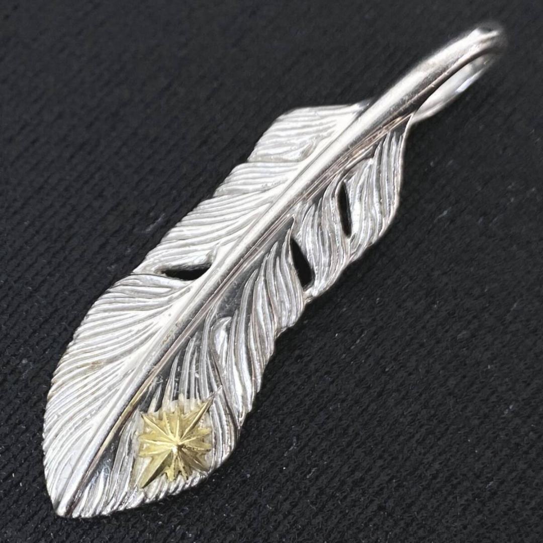 美品 SAAD K18 サンシンボル シルバー 40mm フェザー ペンダント
