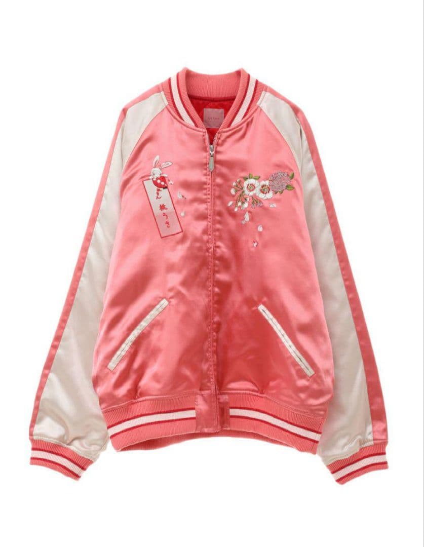 【半額以下！未使用タグ付】KarlHelmut■祇園 桃うさ刺繍サテンブルゾン