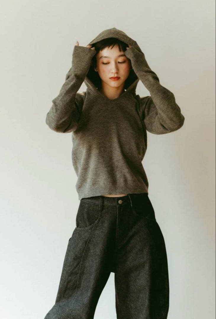 トップス Knuth marf slim hooded knit/gray