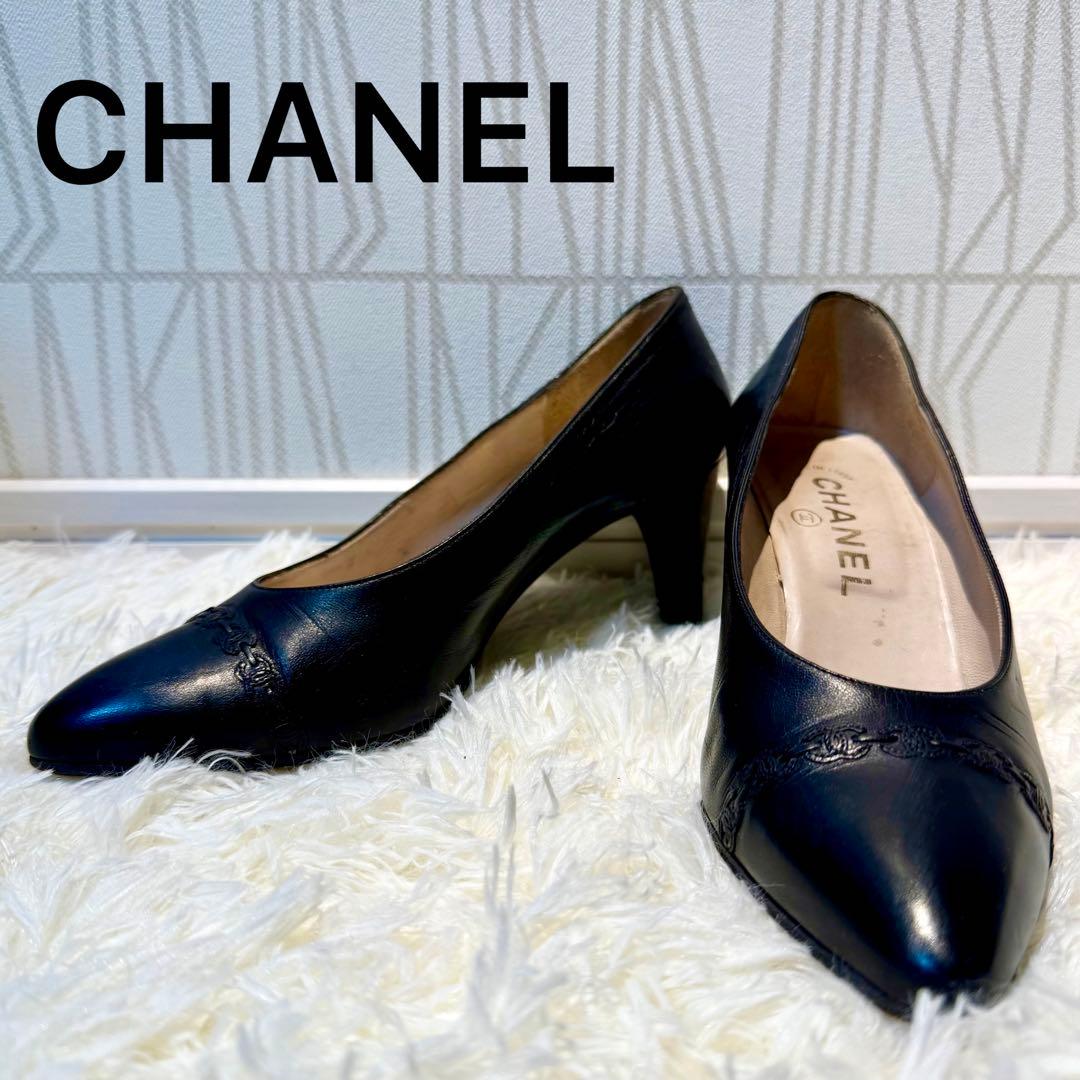 CHANEL シャネル ココマーク パンプス レザー ブラック 22.5