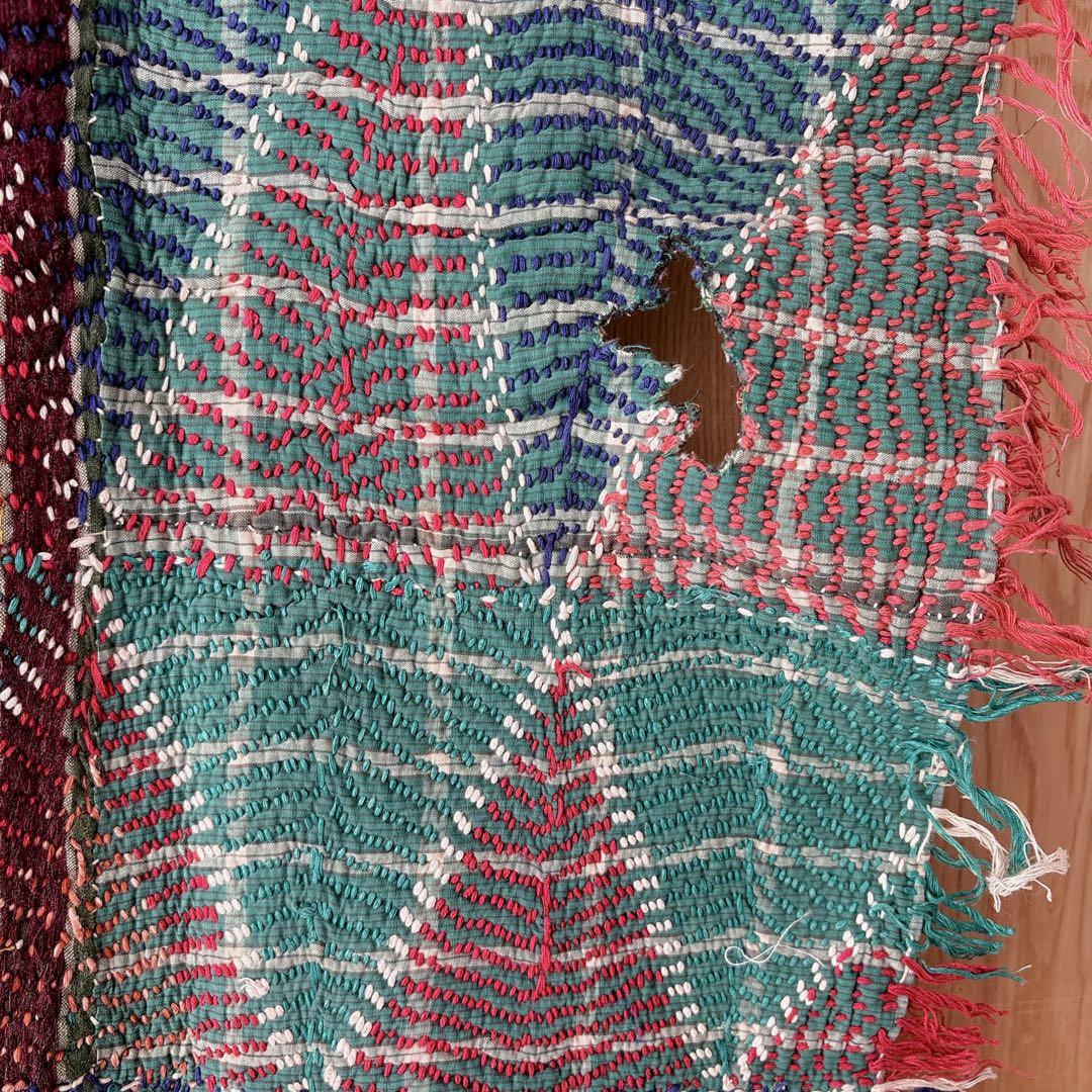 未使用＊訳アリ　ヴィンテージラリーキルト　グリーントライアングル　マルチカバー