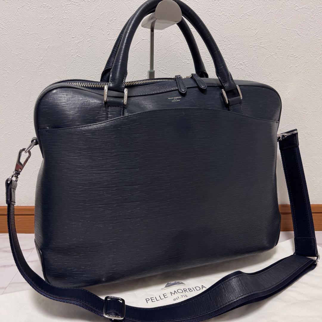 保存袋付✨ペッレモルビダ キャピターノ 2wayビジネスバック ネイビー レザー