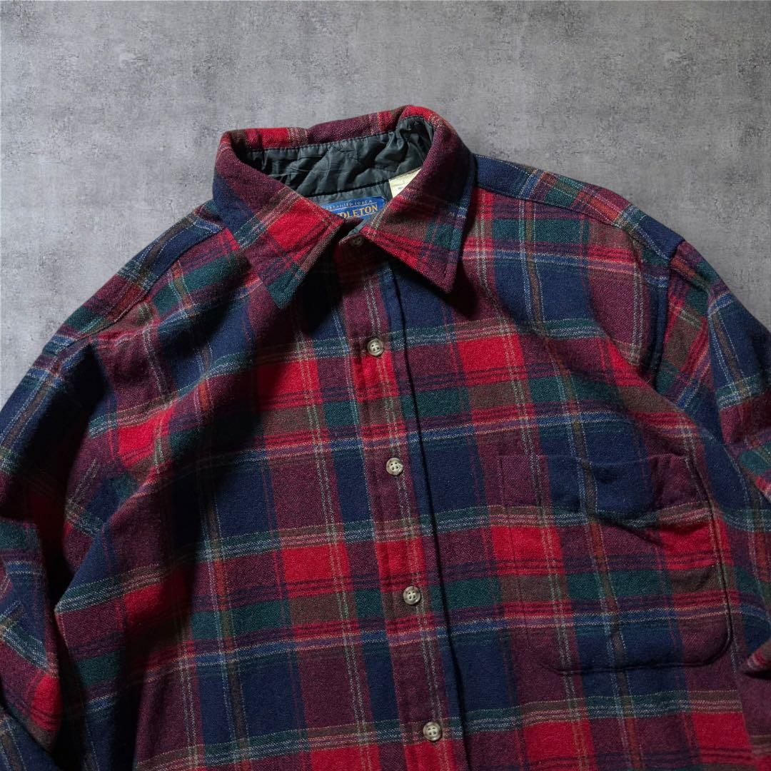 1828古着90年代USA製PENDLETONウールシャツ雰囲気系チェック好配色