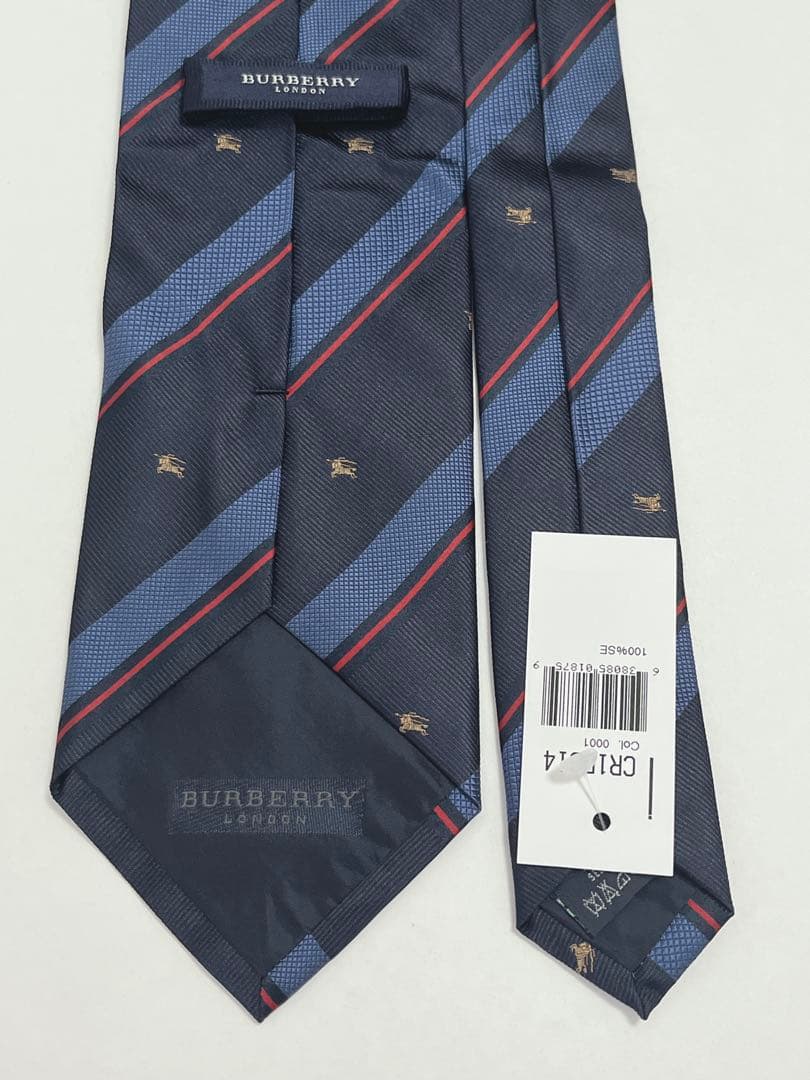 新品 未使用 バーバリー ネクタイ シルク ホースマーク ストライプ 紙タグ付属