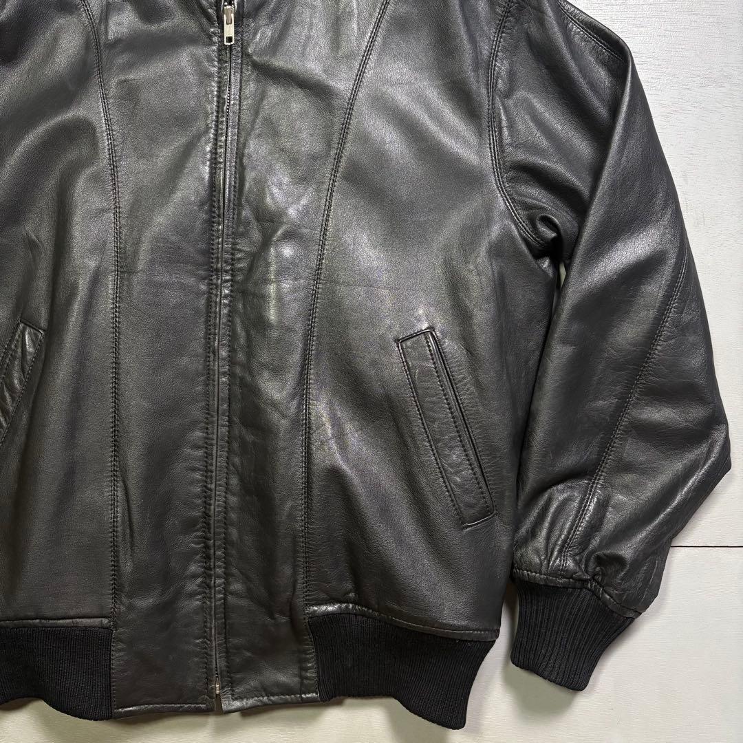 vintage レザージャケット　ブルゾン　本革オールレザー　チェック　短丈　M