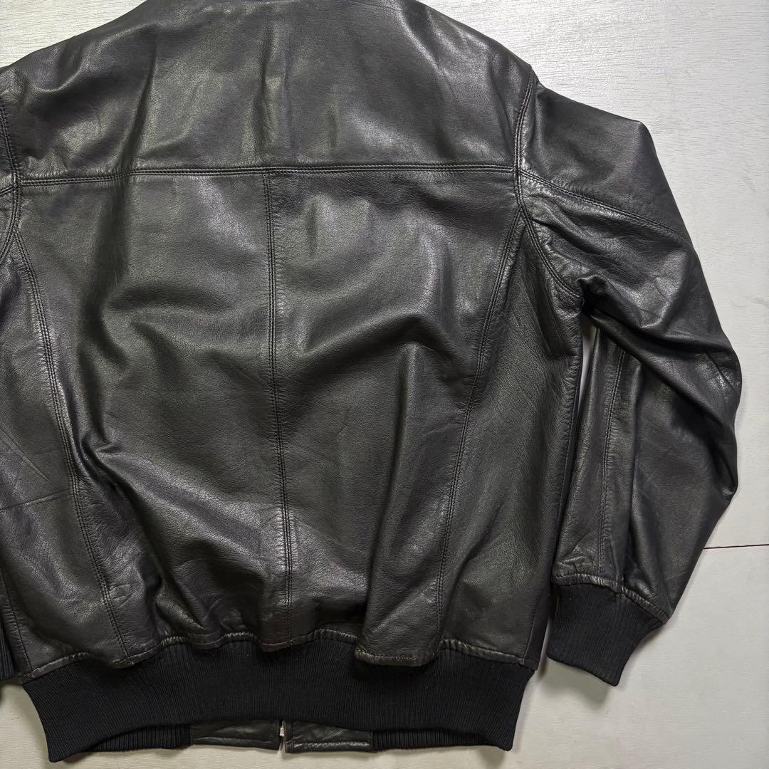 vintage レザージャケット　ブルゾン　本革オールレザー　チェック　短丈　M