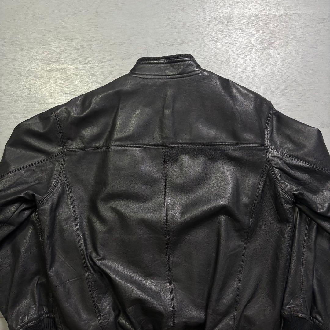 vintage レザージャケット　ブルゾン　本革オールレザー　チェック　短丈　M