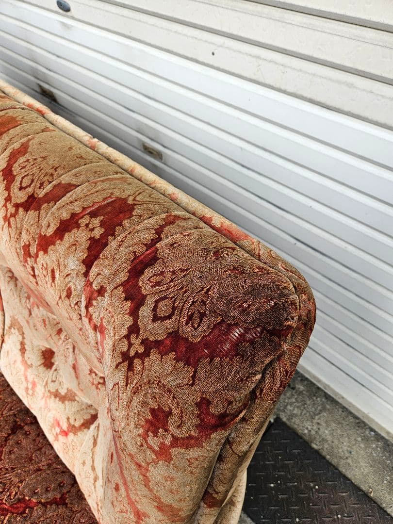 ヴィンテージ モケット 3人掛けソファ ベロア 総柄 長椅子 レトロ