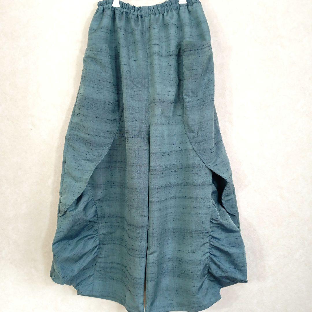 216　手染め大輔　着物リメイク　紬　トップスとサルエルパンツ　フリーサイズ