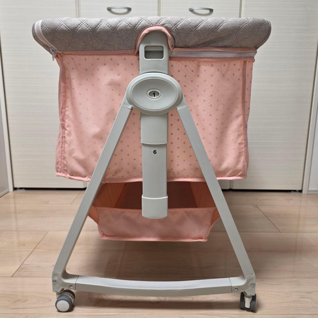 【最終値下げ】ベビーベッド ピンク 新生児 乳児用 高さ6段調節 蚊帳