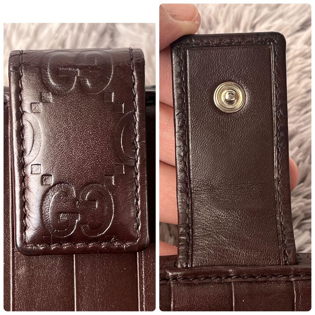 良品✨GUCCI シマ　ロゴプレート　Wホック　ダークブラウン　長財布　メンズ