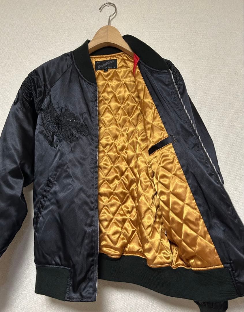 星姫/Hoshihime/双龍刺繍スカジャン/size LL/黒/オールブラック