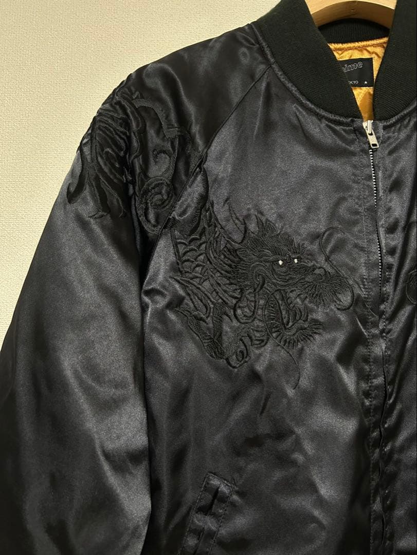 星姫/Hoshihime/双龍刺繍スカジャン/size LL/黒/オールブラック