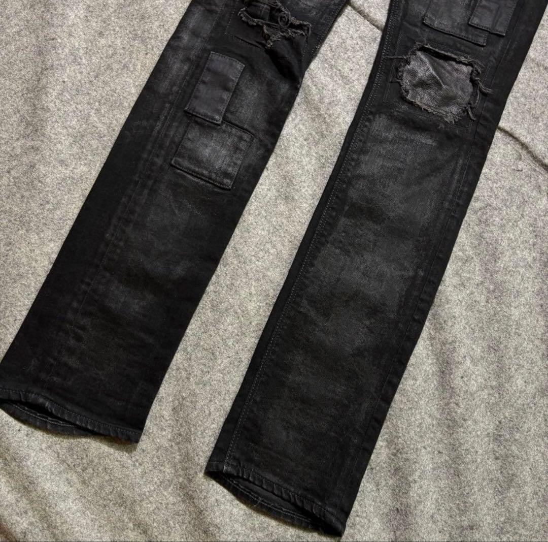 vanquish コーディング　レザー　デニム　ダメージ加工　スキニー　ブラック