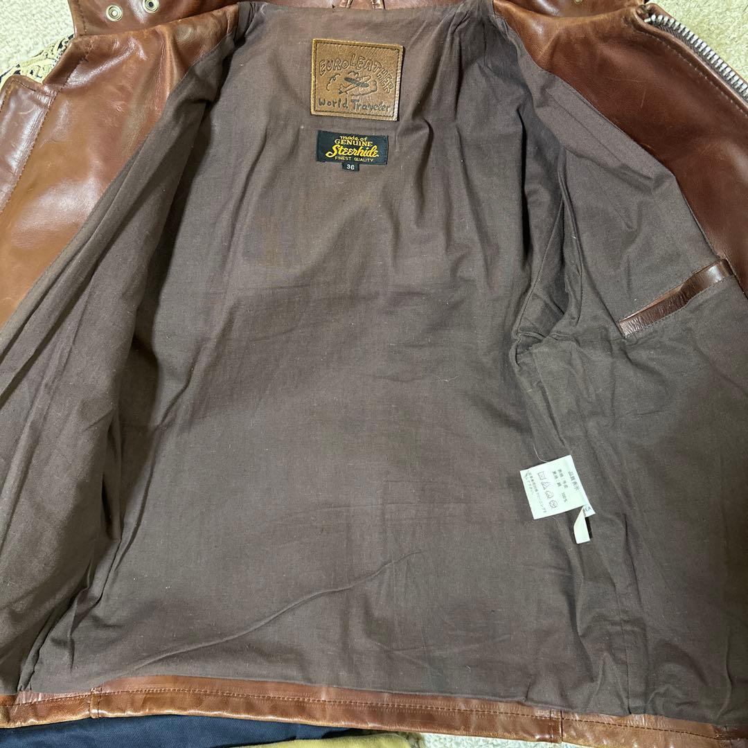 EURO LEATHER ブラウンレザー シングルライダースジャケット