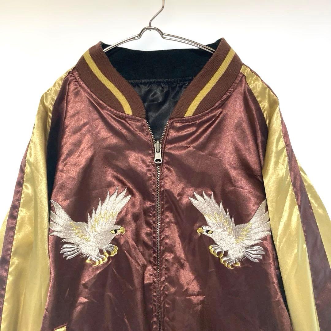 リバーシブル スカジャン 龍 鷹 刺繍 日本地図 Lサイズ 和柄 ヴィンテージ風