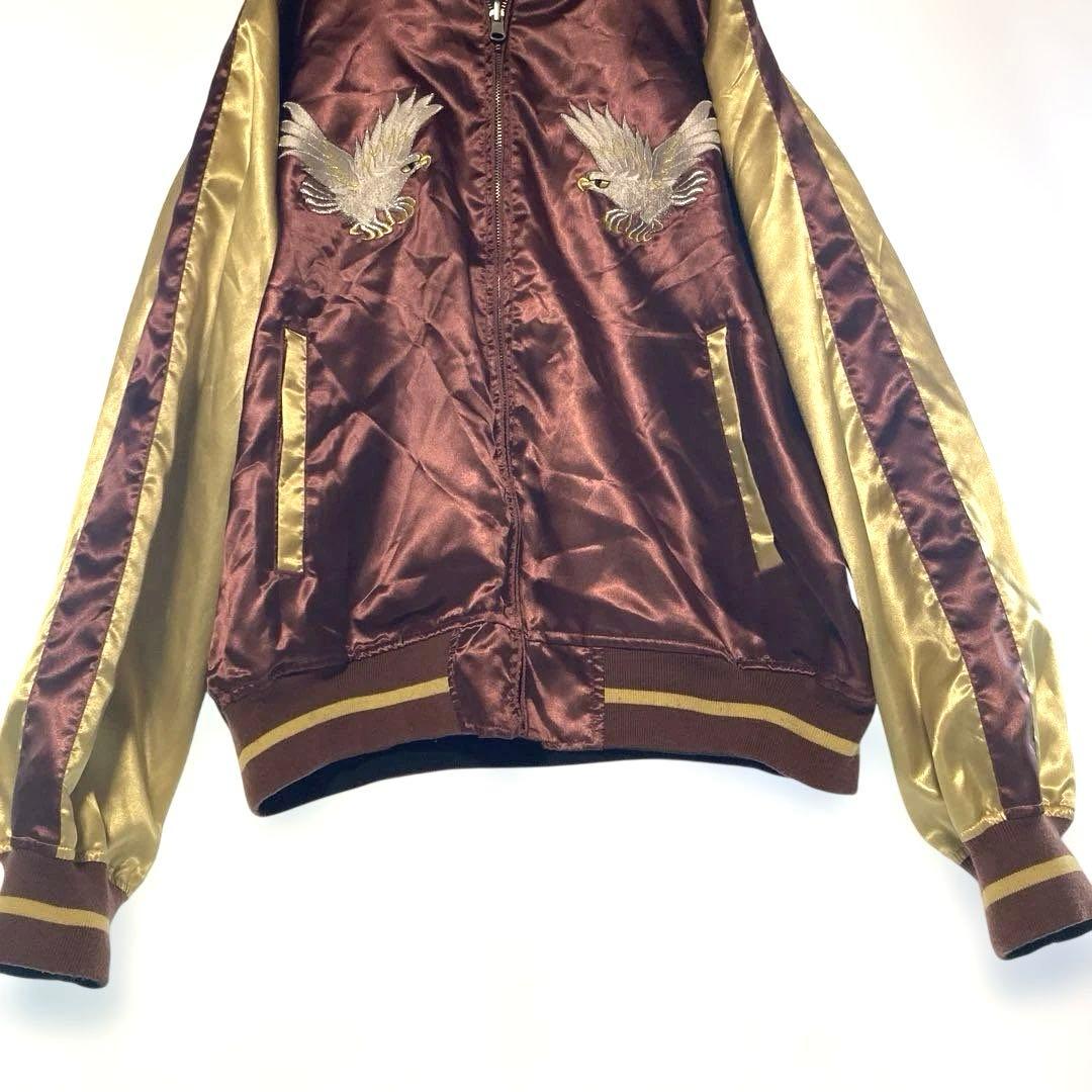 リバーシブル スカジャン 龍 鷹 刺繍 日本地図 Lサイズ 和柄 ヴィンテージ風