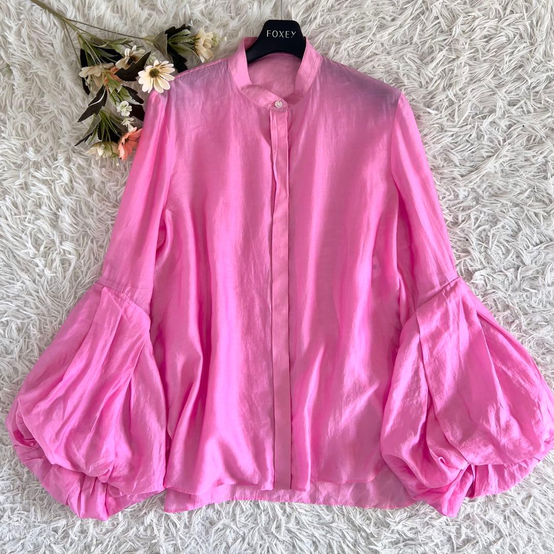 LE PHIL ルフィル シアー ローン ボリューム スリーブ ブラウス ピンク