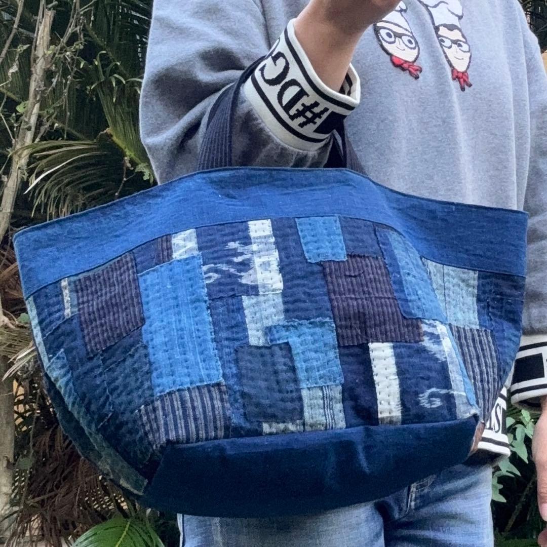 藍染　古布リメイク　ハンドメイド　刺し子　トートバッグ
