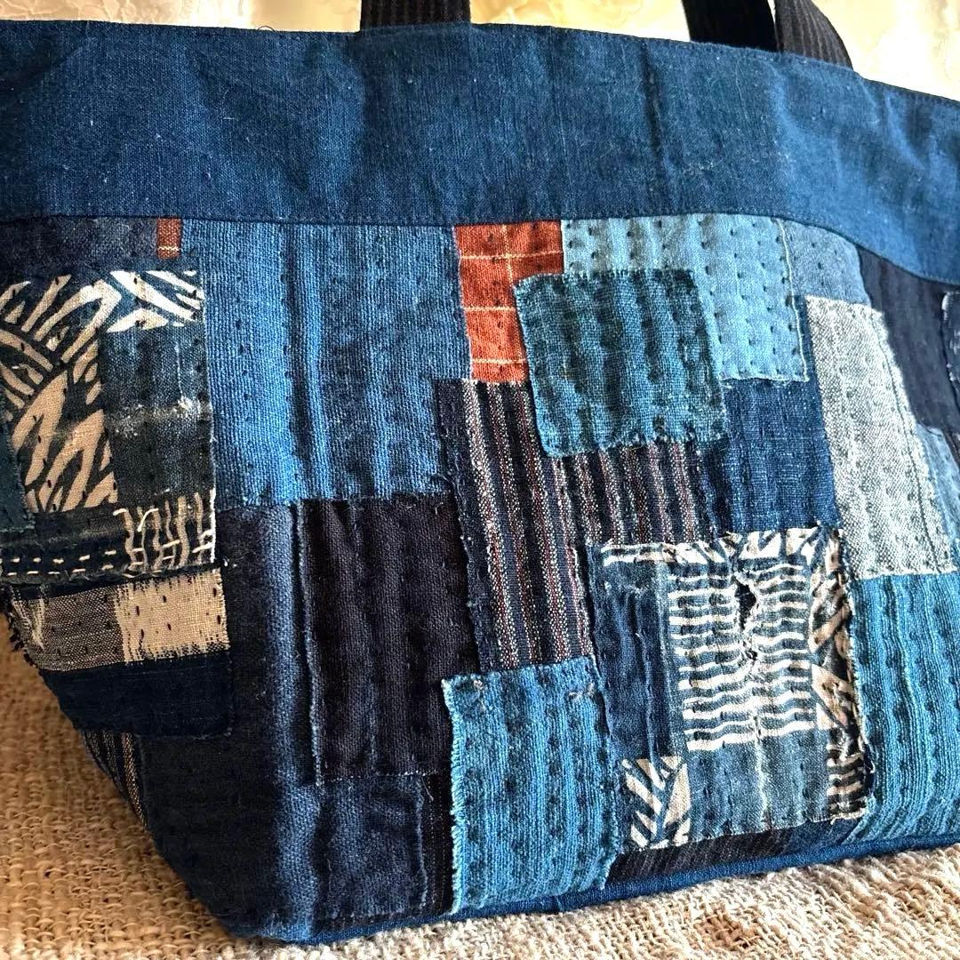 藍染　古布リメイク　ハンドメイド　刺し子　トートバッグ