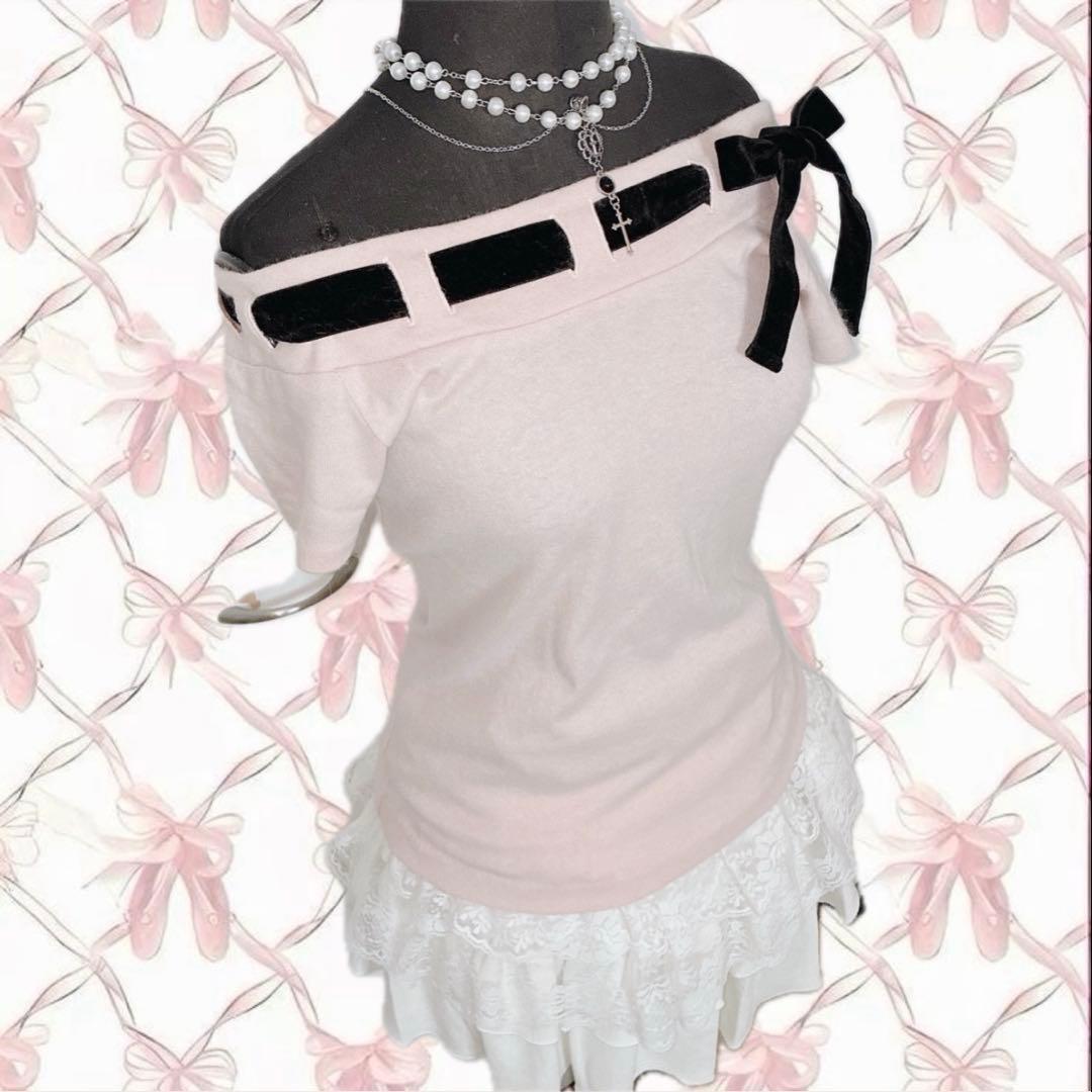 姫 LIZLISA系 平成 ベロアリボン オフショル トップス ウィッシュコア