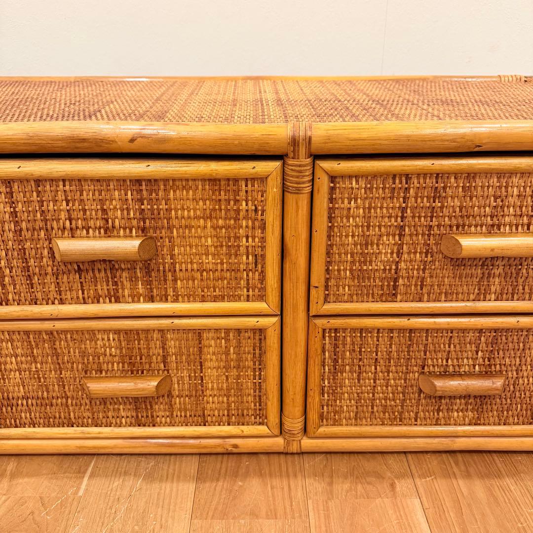 【アンティーク】籐 ラタン サイドボード チェスト ローボード 6杯 古民家