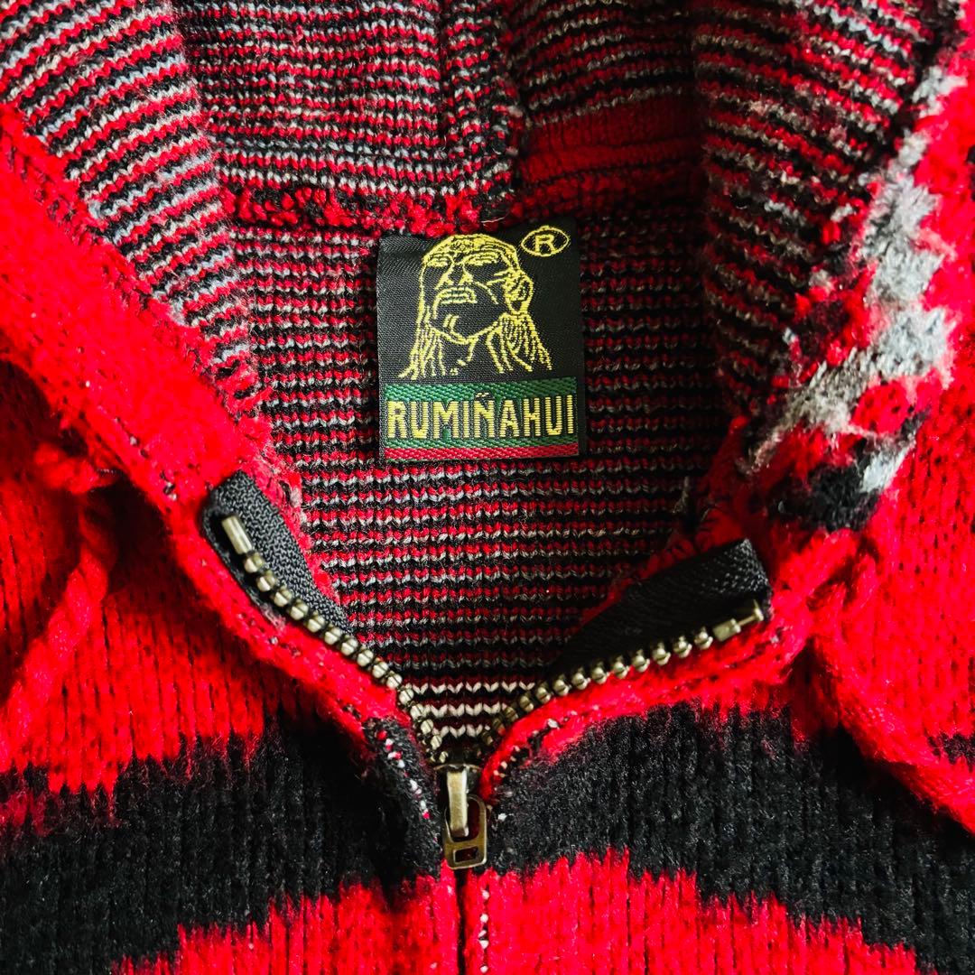 90s ヴィンテージ　エクアドルニット　ジップパーカー　総柄　イーグル　希少　L