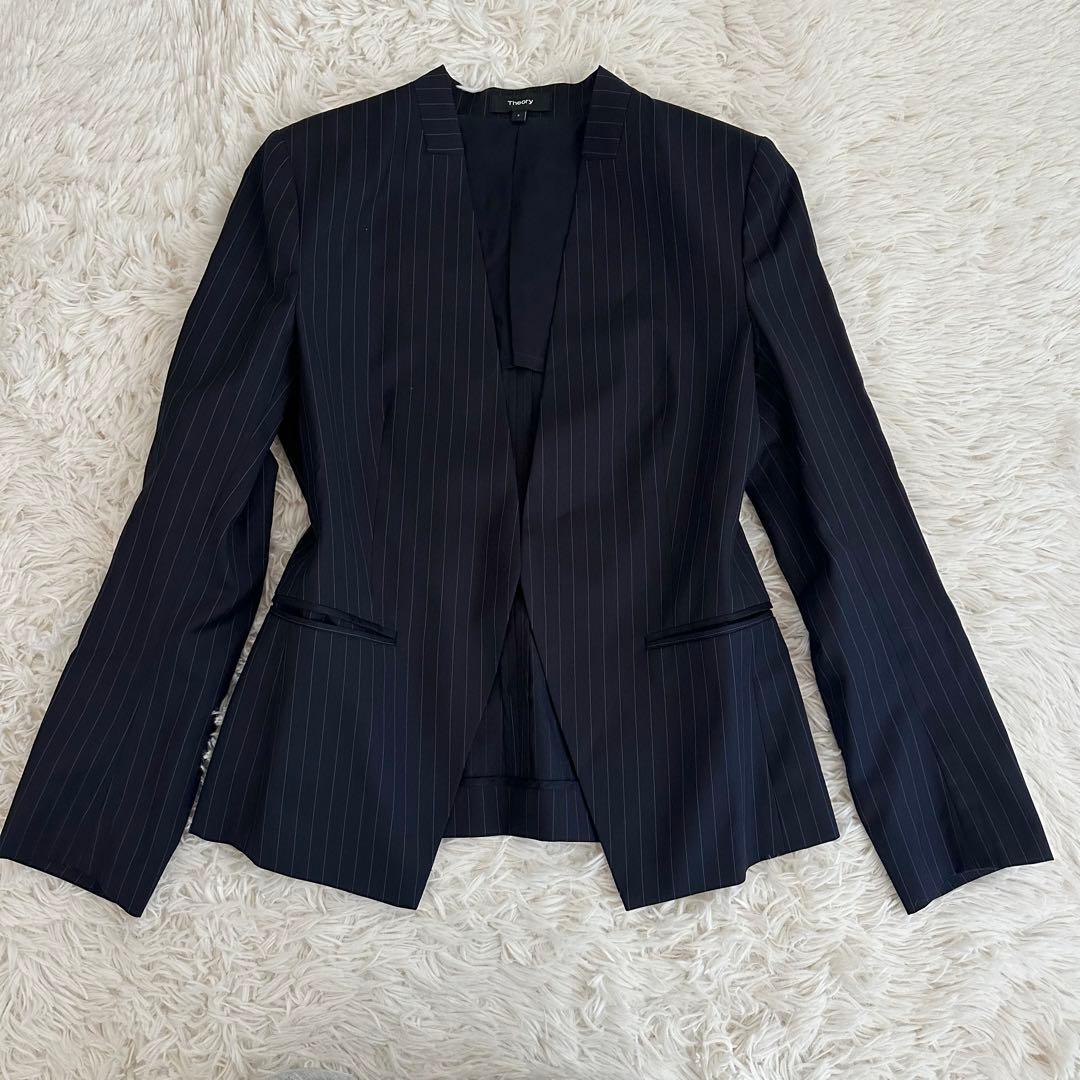 セオリー ノーカラージャケットパンツ セットアップ　LANAI 　ネイビー