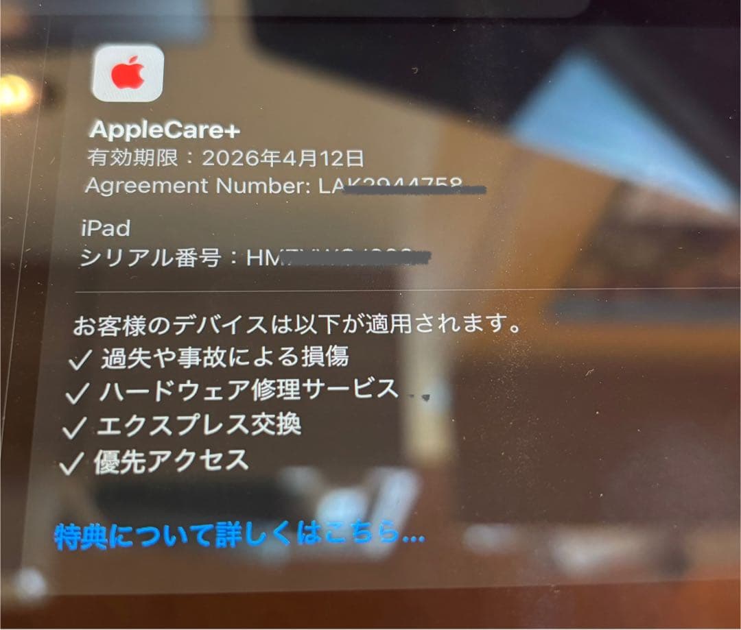 美品アップルケアプラス付　Apple iPad シルバー10世代64Gwifi