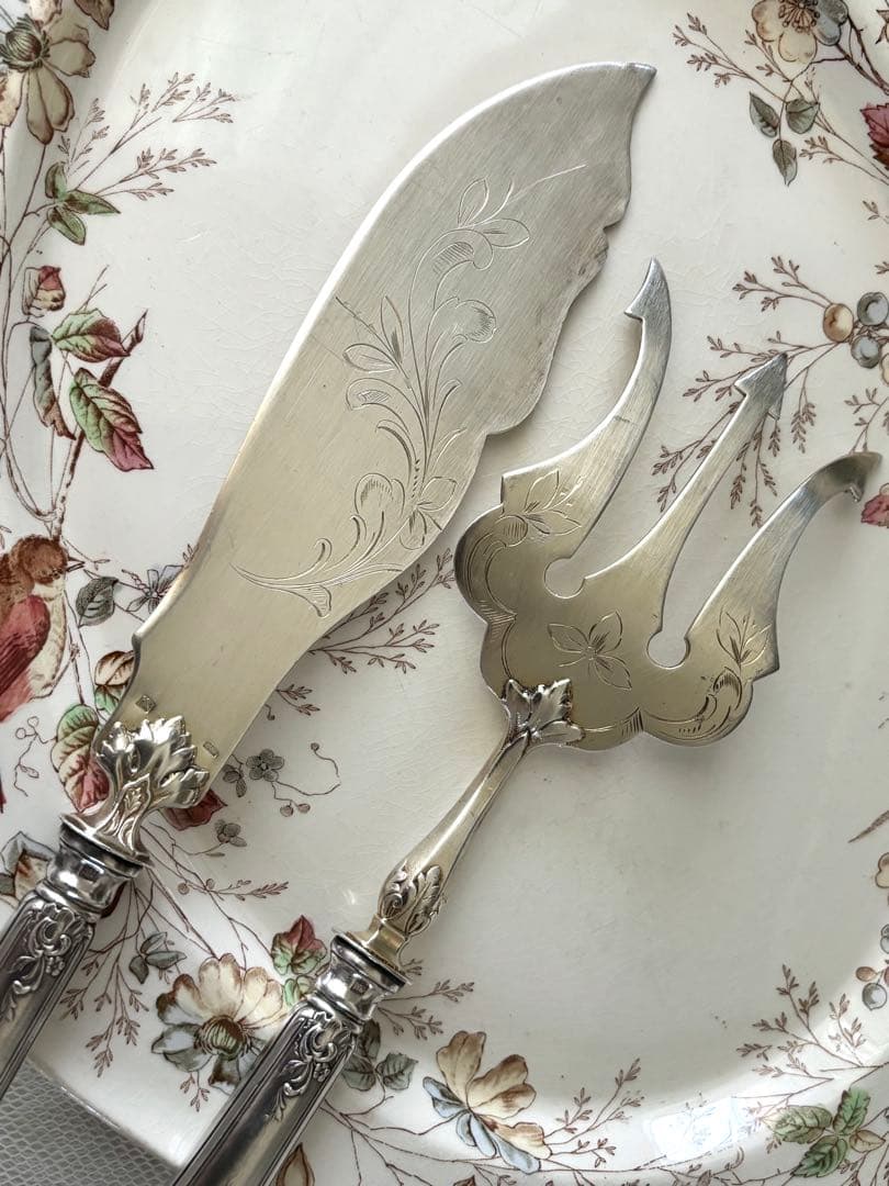 フランスアンティーク サーバー サービング ナイフ フォーク シルバーカトラリー