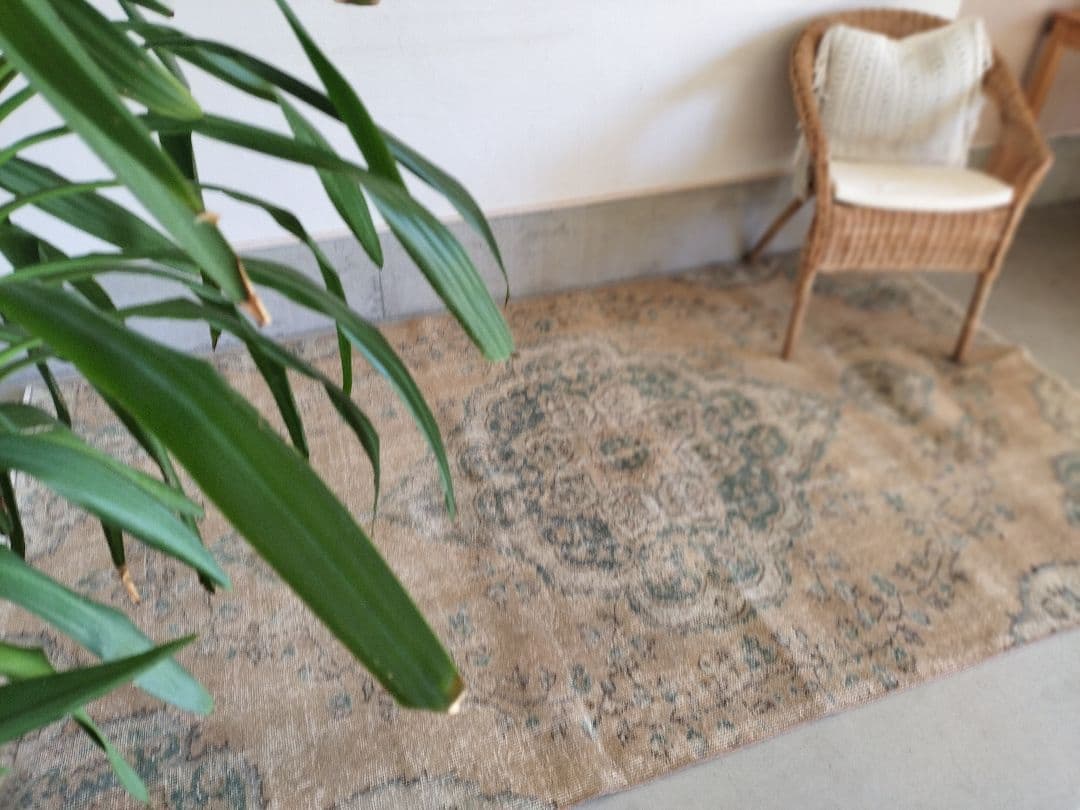 【Jessica】くすみベージュとターコイズのトルコラグNo.709