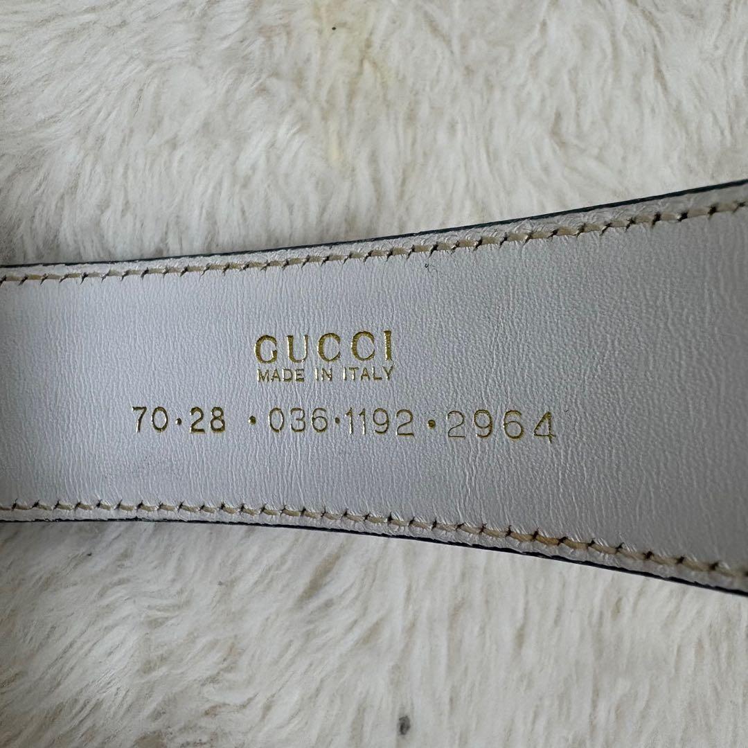 美品　グッチ　ベルト　インターロッキング　GG ネイビー　レザー　本革