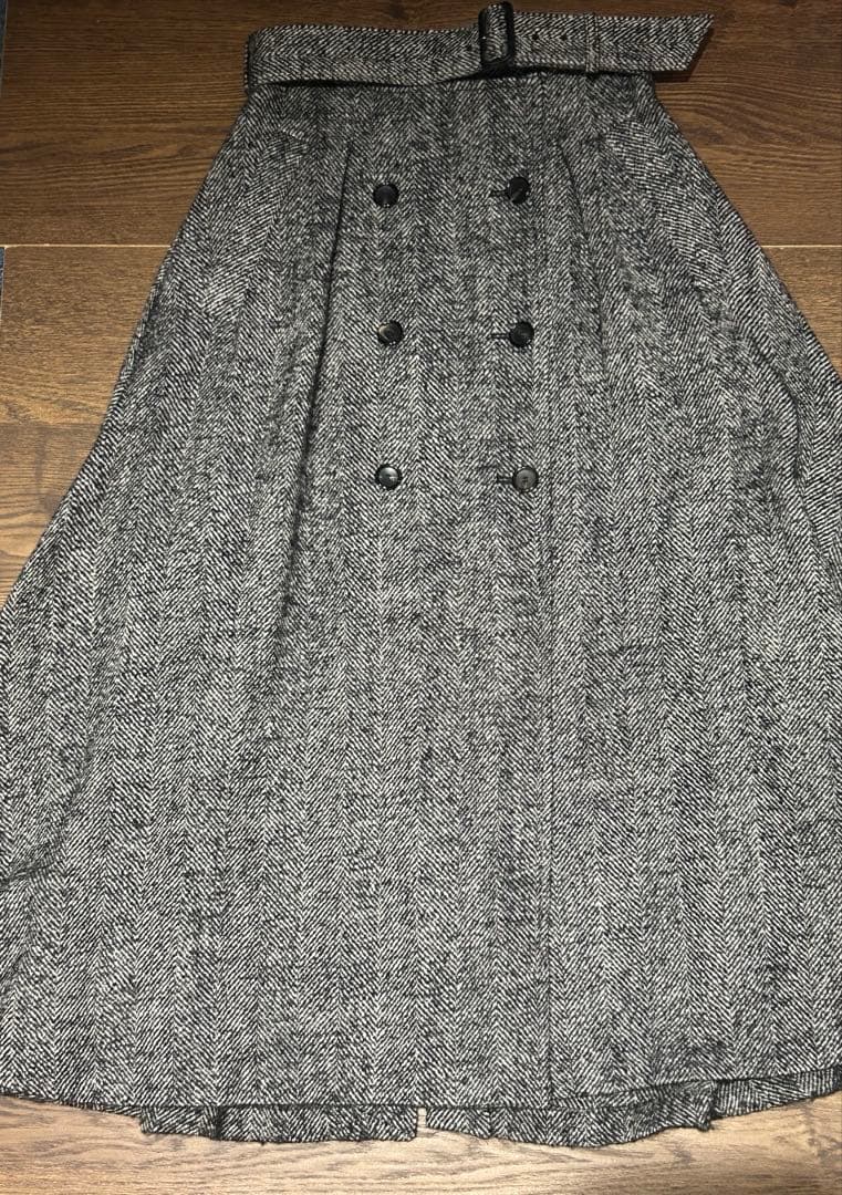 エブール ebure ヘリンボーン ダブルボタン フレアロングスカート 38
