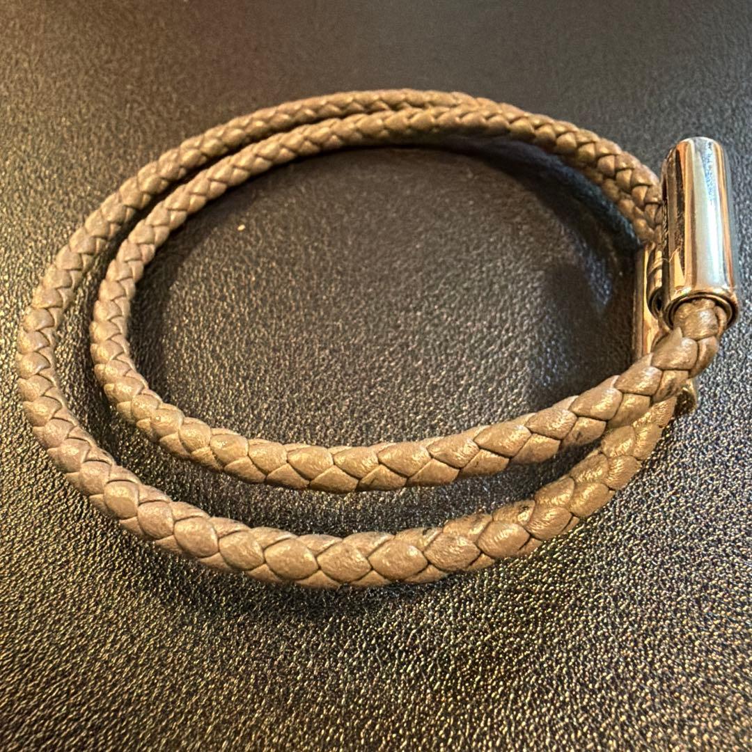 HERMES レザーブレスレット　トゥルニ　トレッセ　グレー　XL
