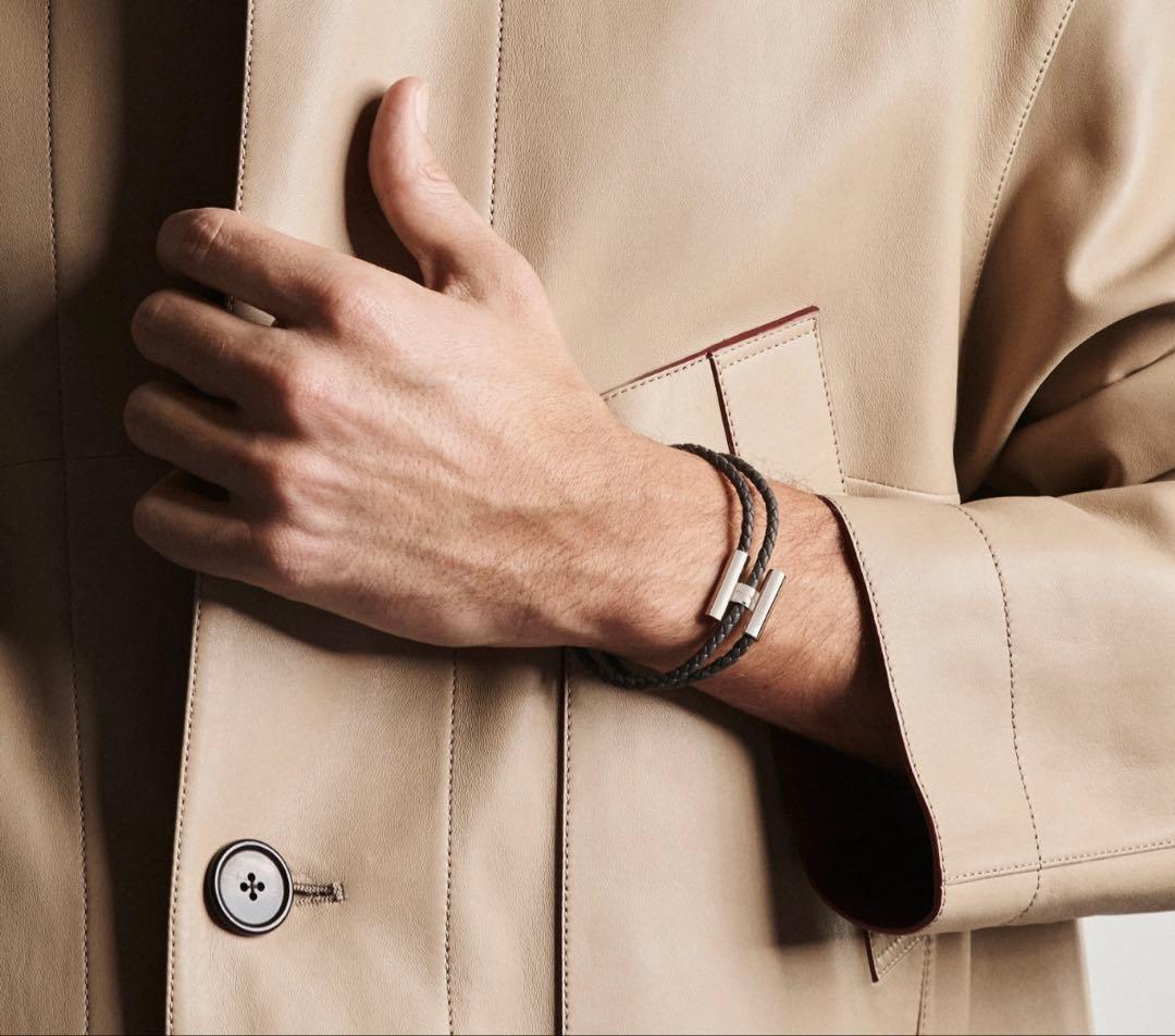 HERMES レザーブレスレット　トゥルニ　トレッセ　グレー　XL